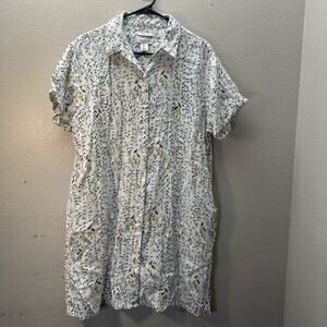 Rachel Zoe Shirt Dress Womens SZ L 100% Linen Floral Button Up Minimalist